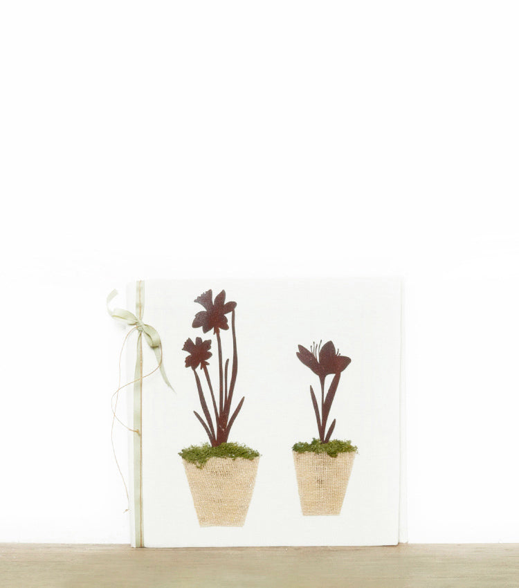 Album in cotone con Fiori in corten, Muschio stabilizzato, juta e spago