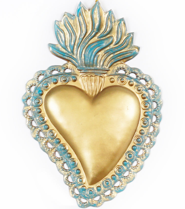 "Cuore Ex Voto con la Fiamma" in metallo