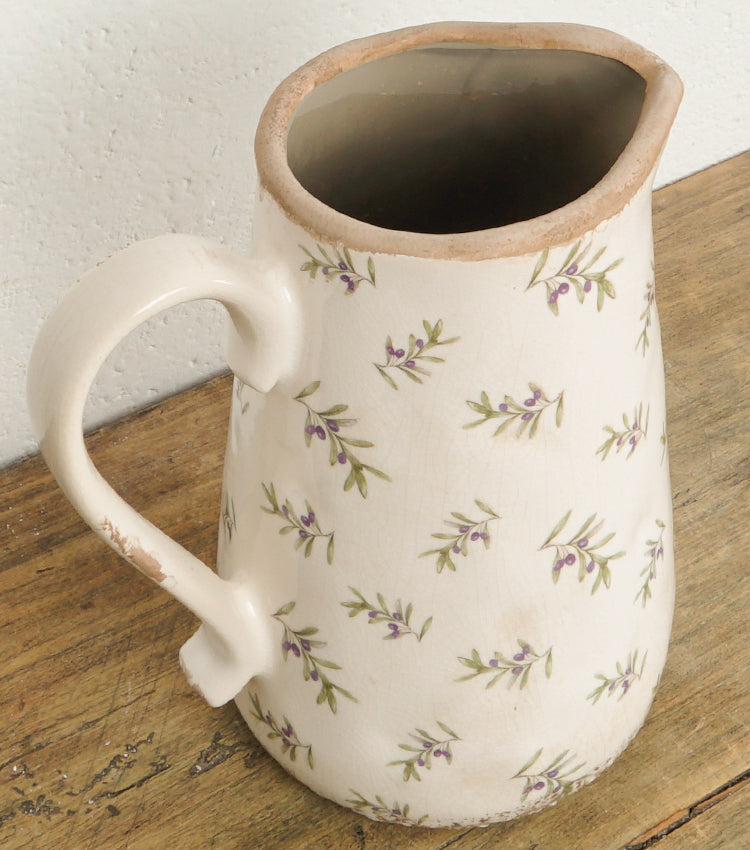Brocca con Decorazioni di Rami di Olivo in cotto smaltato grande