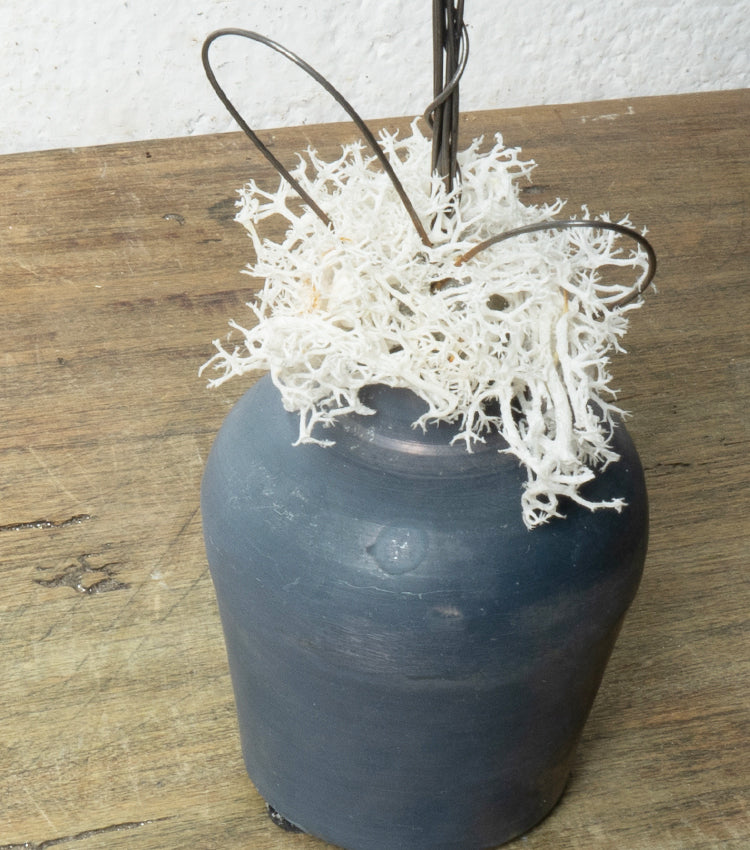 "La Margherita nel Vasetto" in metallo con fil di ferro, cotone e Muschio stabilizzato