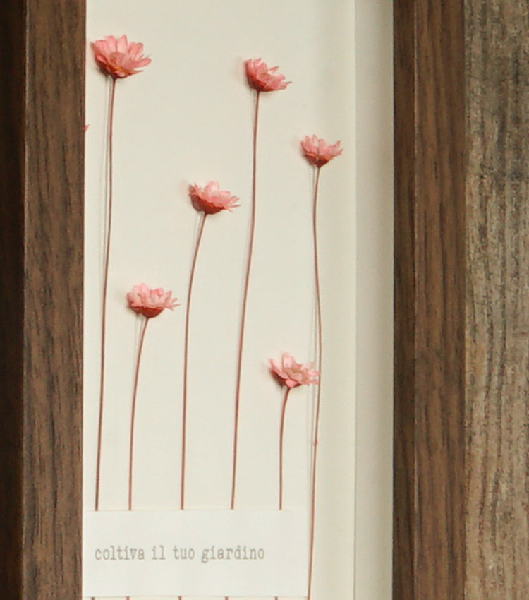 Cornice in legno "coltiva il tuo giardino" con i fiori essiccati