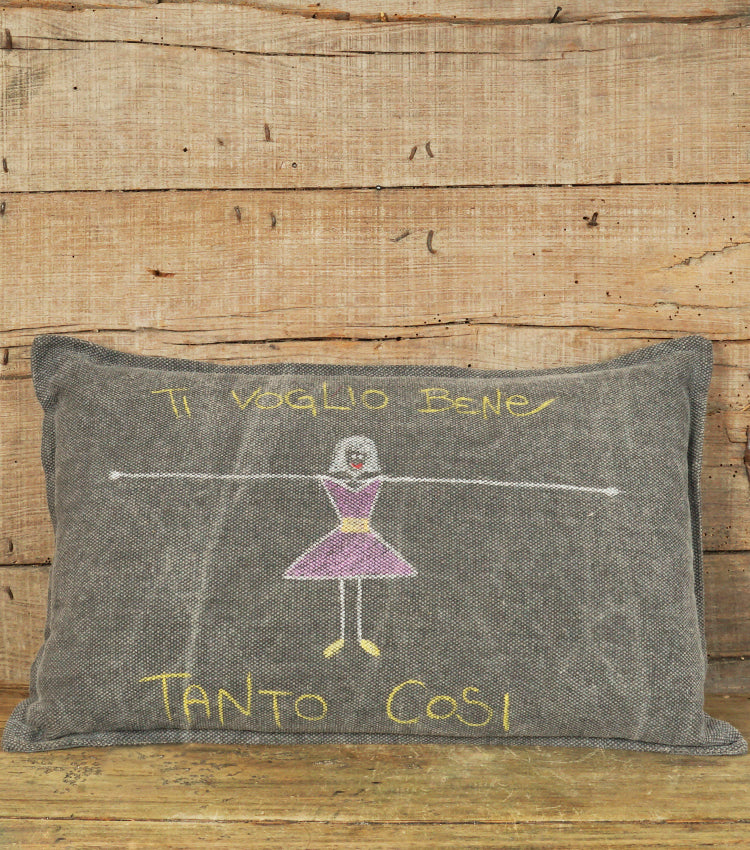 Cuscino in cotone "TI VOGLIO BENE TANTO COSÌ" con Disegni