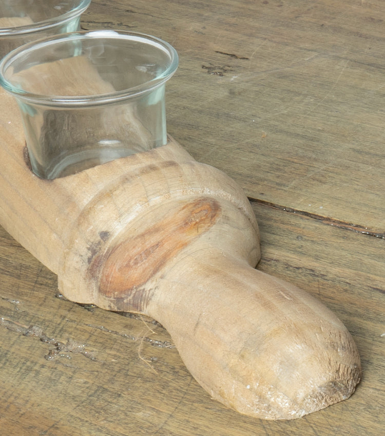 "Tagliere Porta-Candele" in legno con Bicchierini in vetro