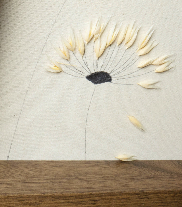 Cornice in legno "esprimi un desiderio" con Soffioni, Avena e lino