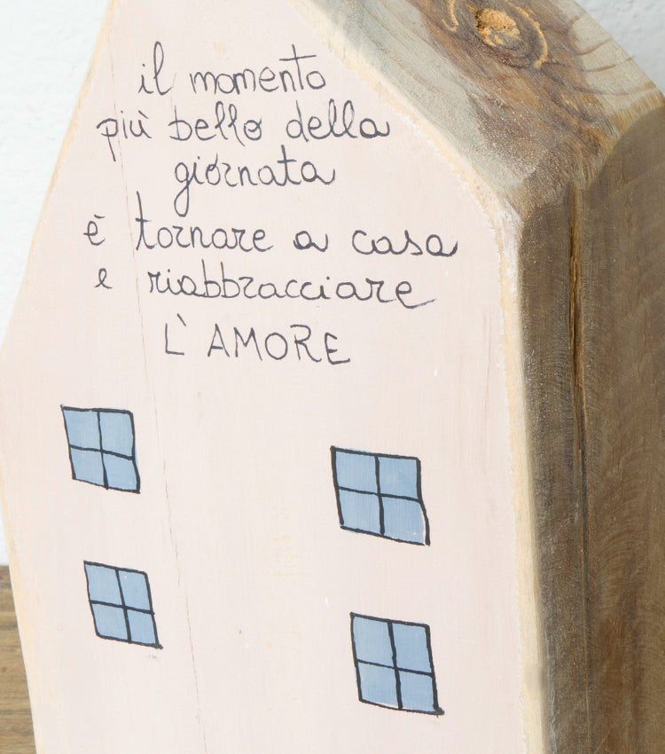 Casa ferma-libri "il momento più bello della giornata è tornare a casa e riabbracciare L'AMORE" in legno