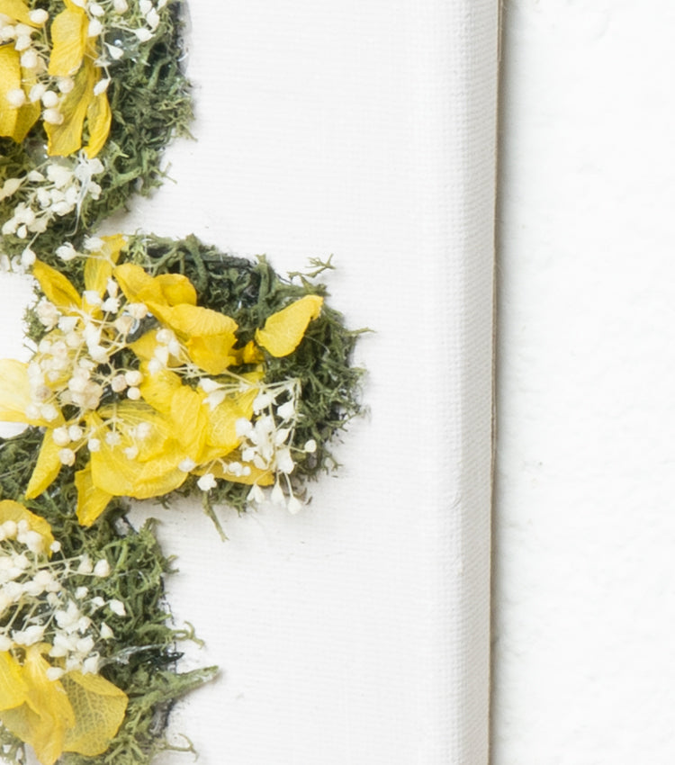 Quadro in tela con un Fiore in Muschio stabilizzato e fiori essiccati