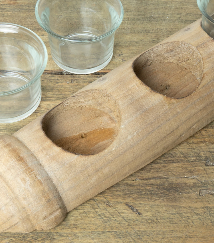 "Tagliere Porta-Candele" in legno con Bicchierini in vetro