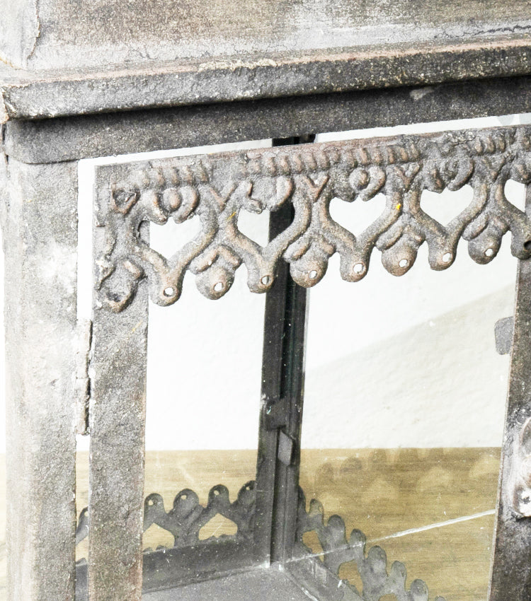 Lanterna Porta-Candele Vintage in vetro e metallo piccola