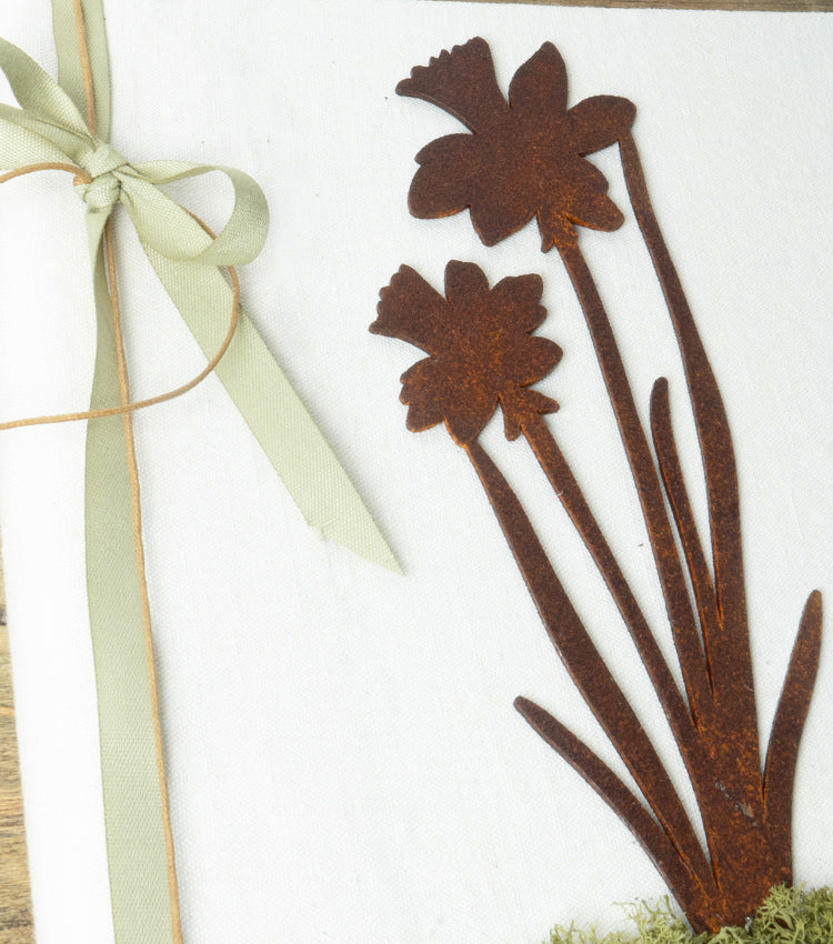 Album in cotone con Fiori in corten, Muschio stabilizzato, juta e spago