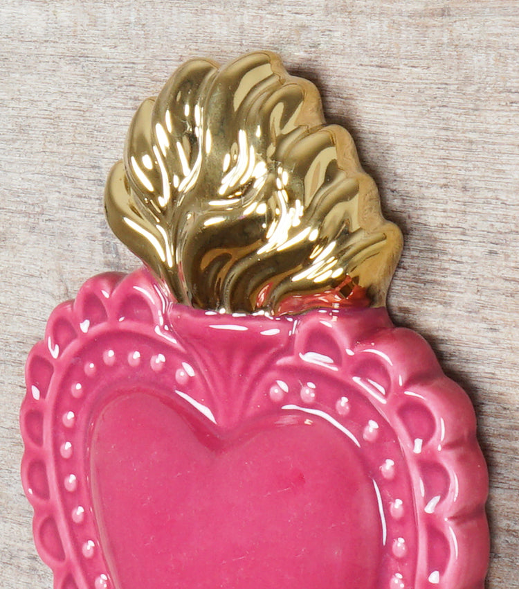 Cuore "Ex Voto" color "Amaranto" con la Fiamma Laccata in ceramica