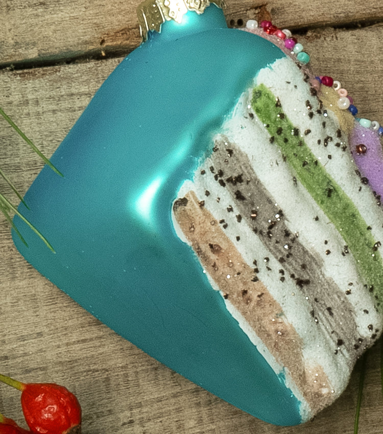 "Fetta di Torta Natalizia Glassata Blu" in vetro e metallo