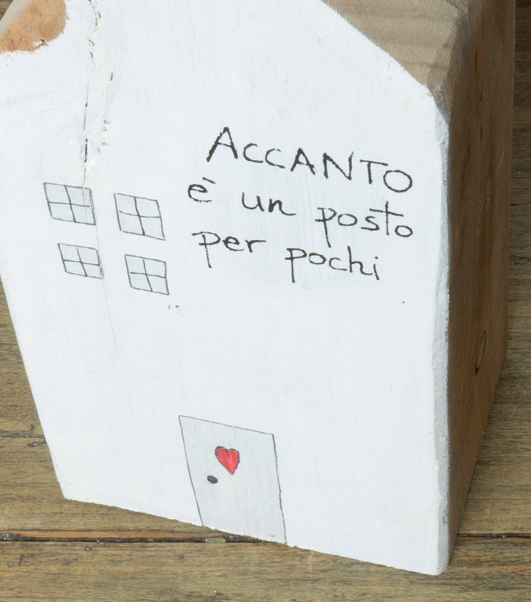 Casetta ferma-libri "ACCANTO è un posto per pochi" in legno