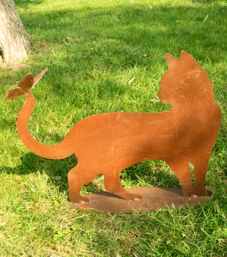 Gatto con una Farfalla sulla Coda in corten
