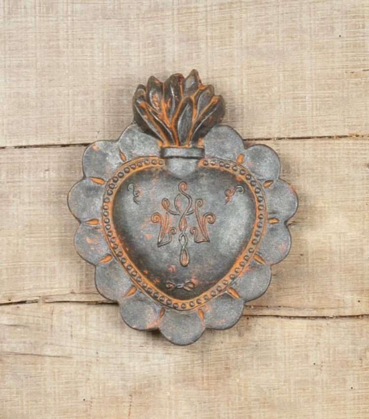 Cuore "Ex Voto" vintage decorato in cotto