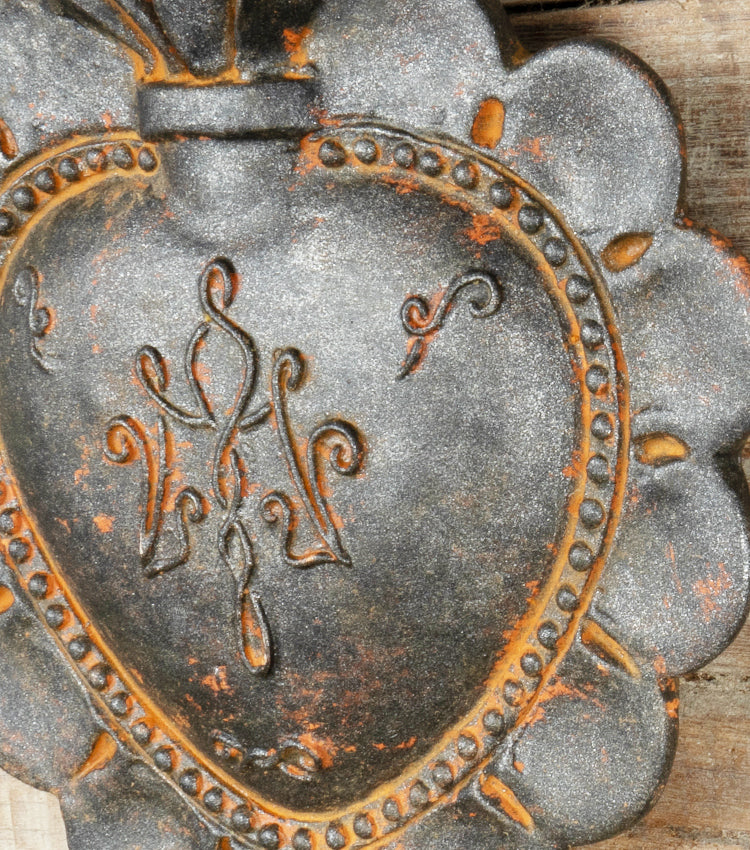 Cuore "Ex Voto" vintage decorato in cotto