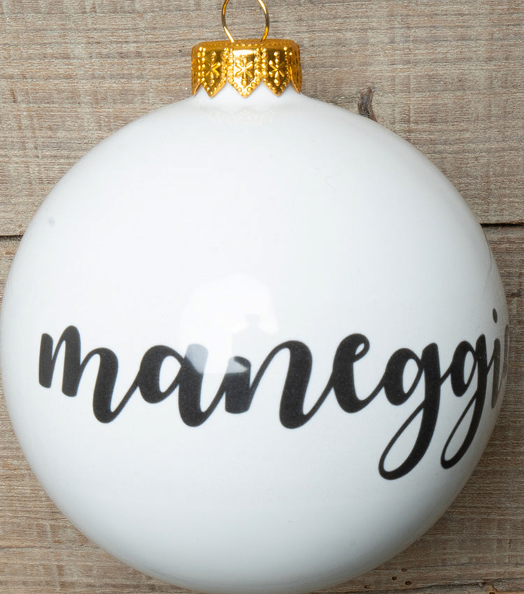 Sfera Natalizia "maneggiare con cura" in ceramica