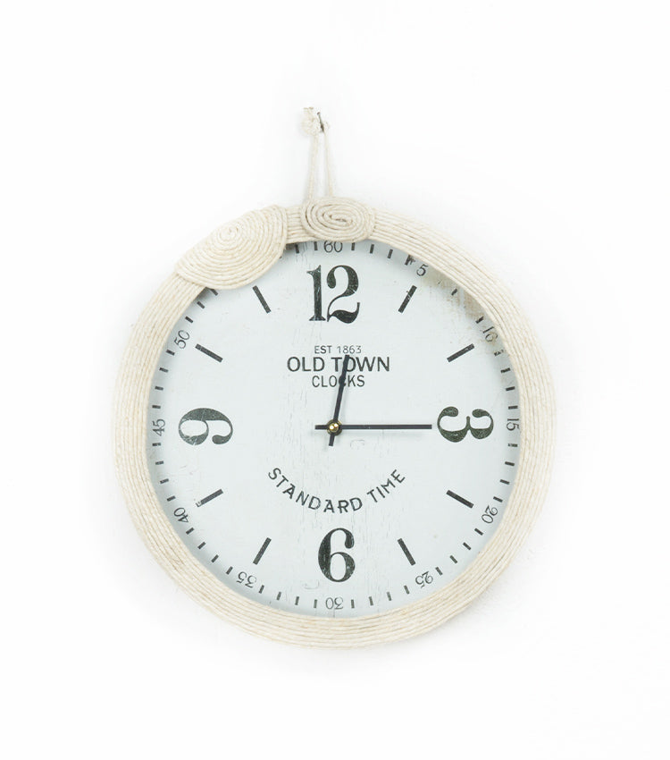 Orologio in latta rivestita con corda e decorazioni