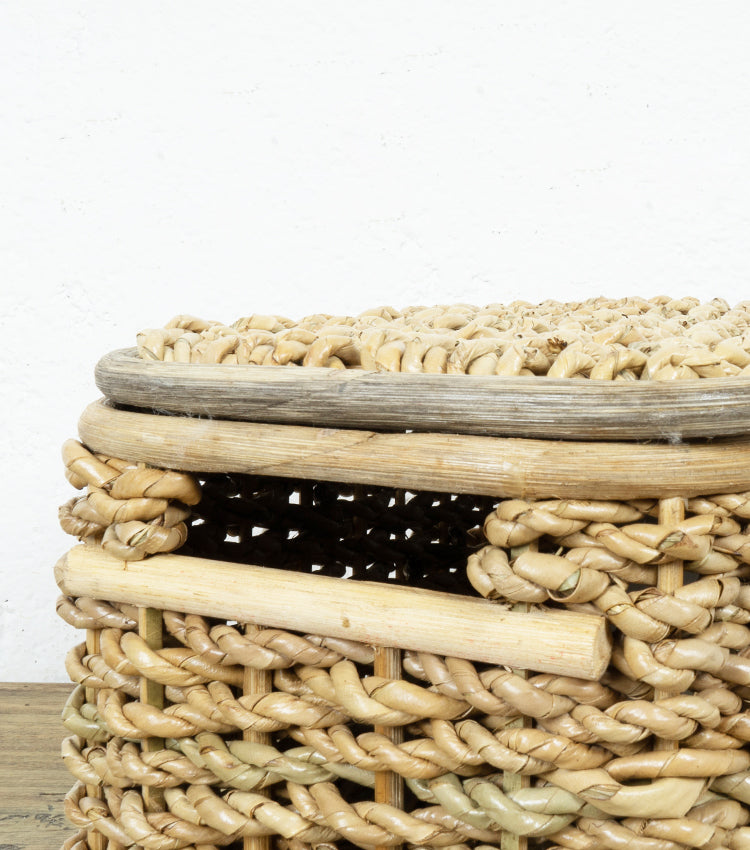 Cesto con coperchio in vimini e legno piccolo