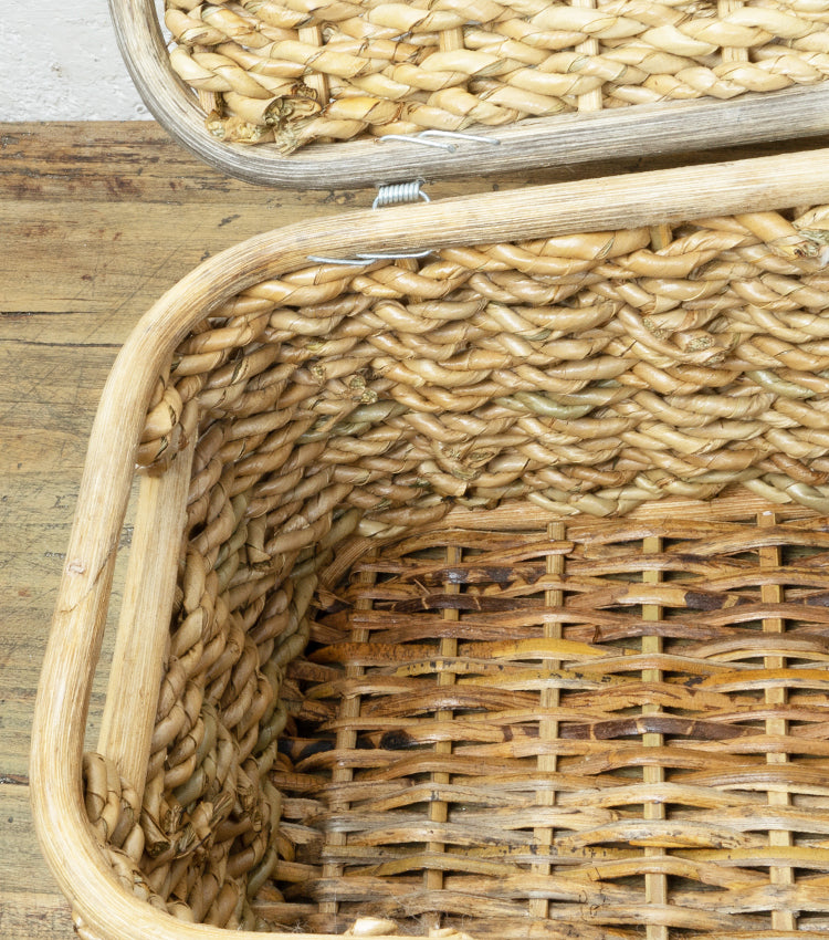 Cesto con coperchio in vimini e legno piccolo