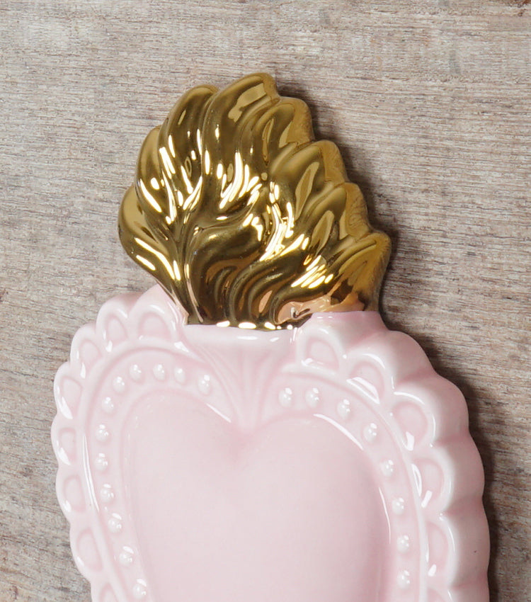 Cuore "Ex Voto" color "Cipria" con la Fiamma Laccata in ceramica