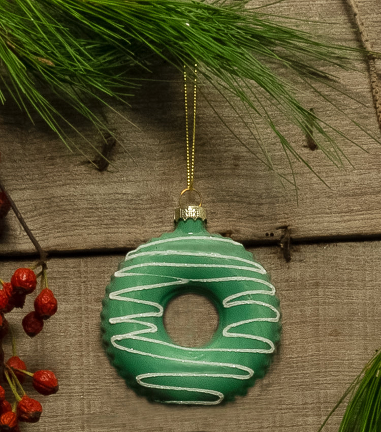 "Donut Natalizia Glassata Verde" in vetro e metallo