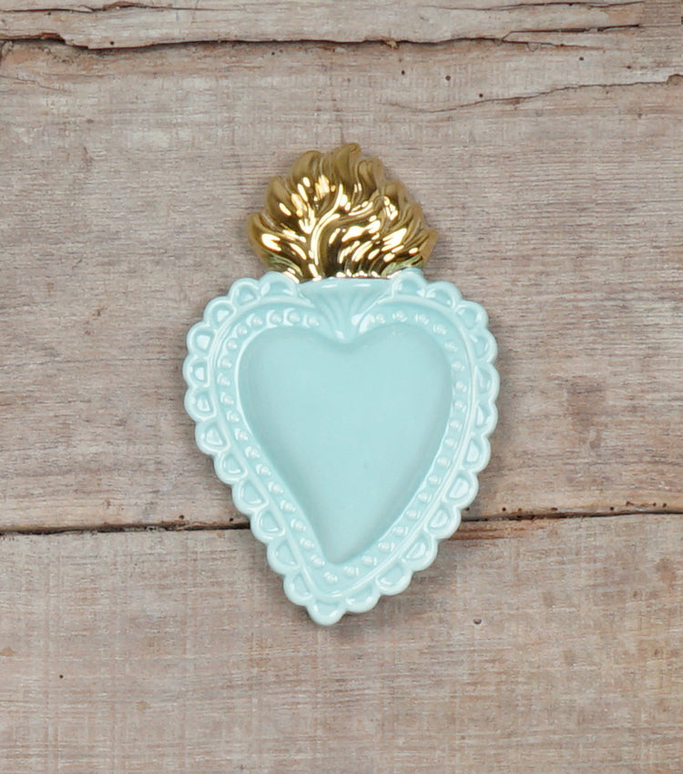 Cuore "Ex Voto" color "Carta da Zucchero" con la Fiamma Laccata in ceramica