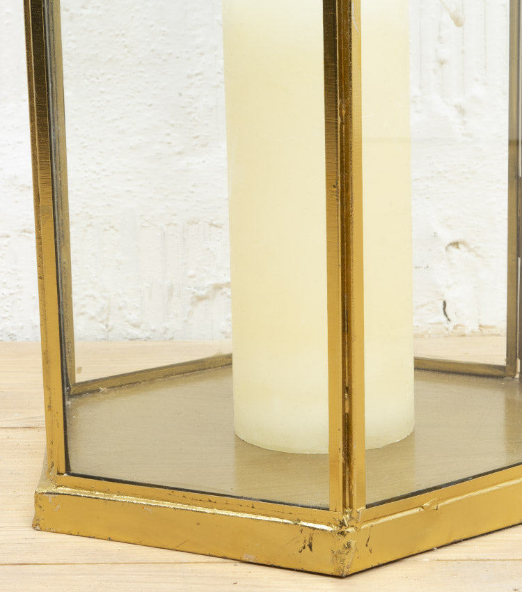 Lanterna porta-candela in vetro e ottone