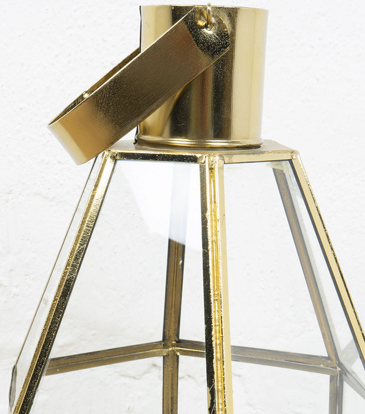 Lanterna porta-candela in vetro e ottone