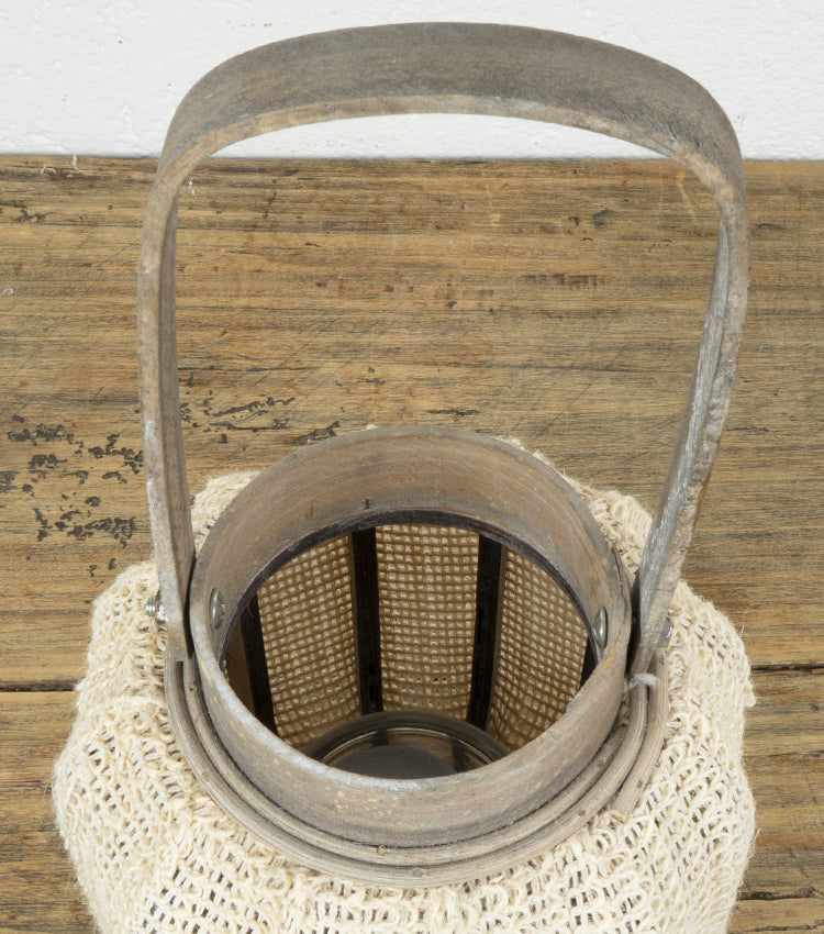 Lanternina porta-candela beige in legno e cotone