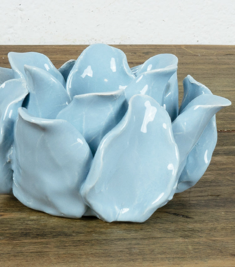 Peonia porta-candela blu in ceramica