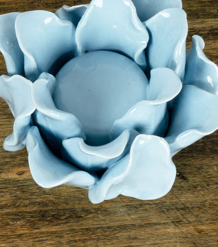 Peonia porta-candela blu in ceramica
