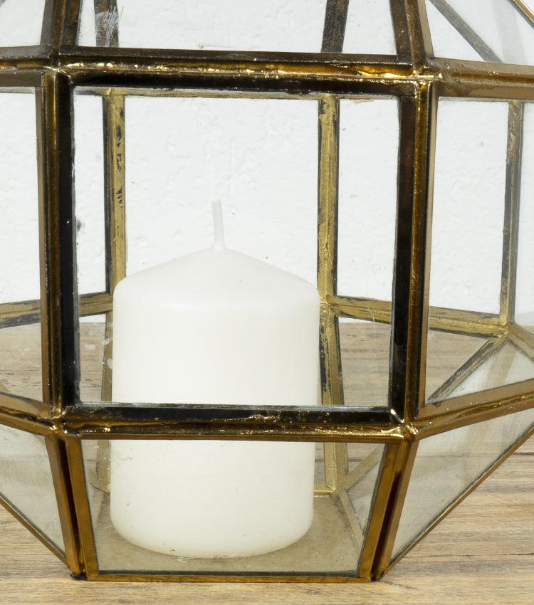 Porta-candela in vetro e ottone