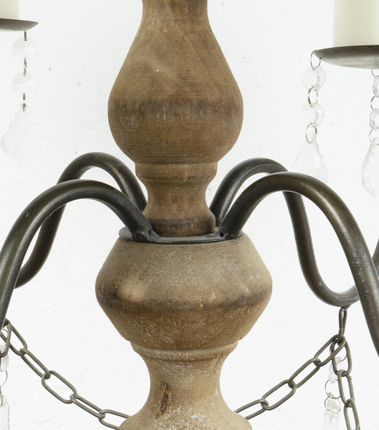 Candelabro in legno e metallo con perline