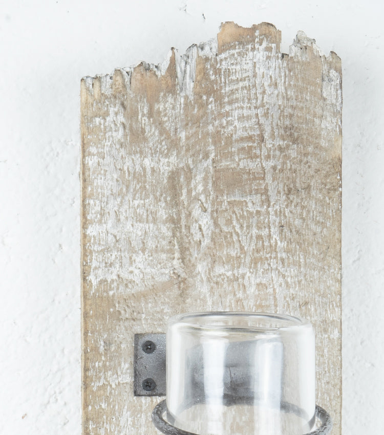 Lanterna porta-candela in vetro, metallo e legno