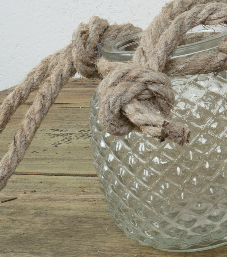 Bicchiere porta-candela in vetro con corda