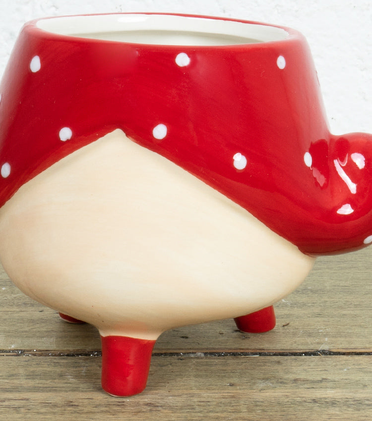 Vasetto con volto di una donna con occhiali in ceramica e metallo
