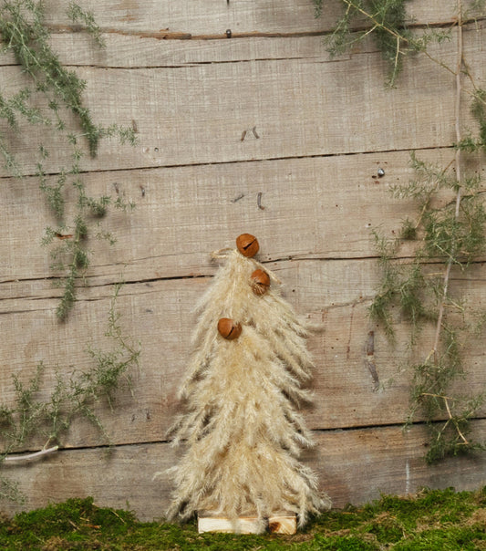 "Alberello Natalizio" in legno e metallo con Pampas, Campanelli e spago