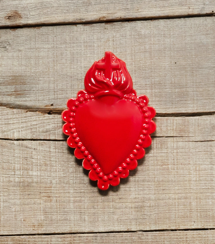 Cuore "Ex Voto" rosso con Croce in ceramica