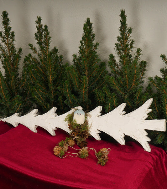 "Alberello Innevato" con un "Gufetto Porta-Fortuna", Muschio e Pigne