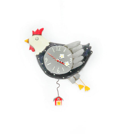 Orologio a forma di una Gallina con il Dondolo in ceramica e metallo