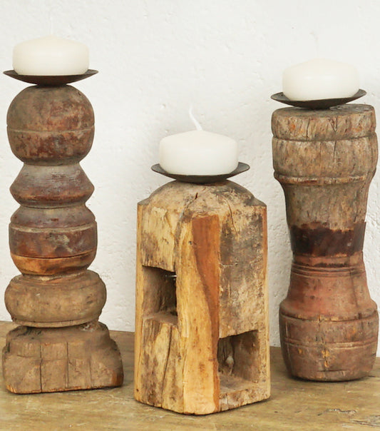 Set di Candelieri in legno e metallo con le Candele
