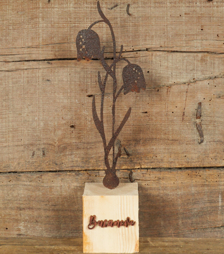Bucaneve in corten con Nome e Base in legno