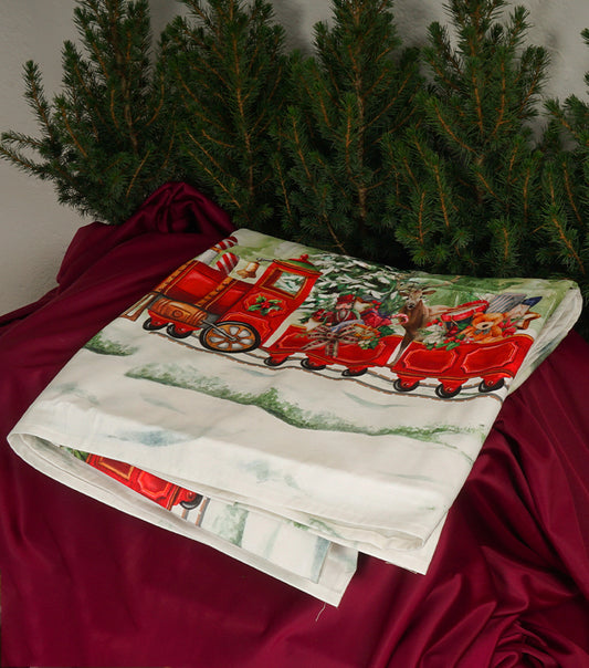 Tovaglia con il "Trenino Natalizio" in cotone 160x380