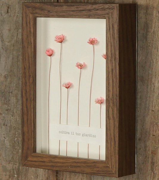 Cornice in legno "coltiva il tuo giardino" con i fiori essiccati