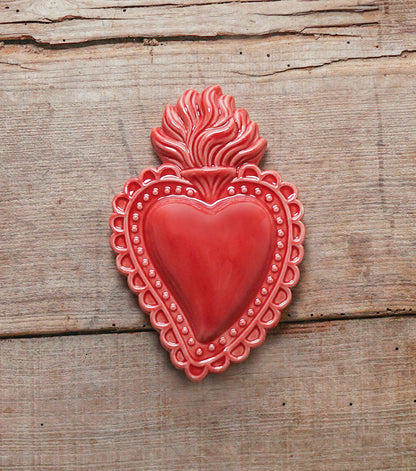 Cuore "Ex Voto" color corallo in ceramica