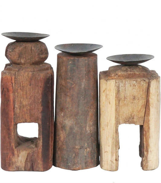 Set di Candelieri in legno e metallo
