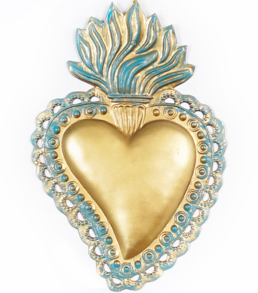 "Cuore Ex Voto con la Fiamma" in metallo