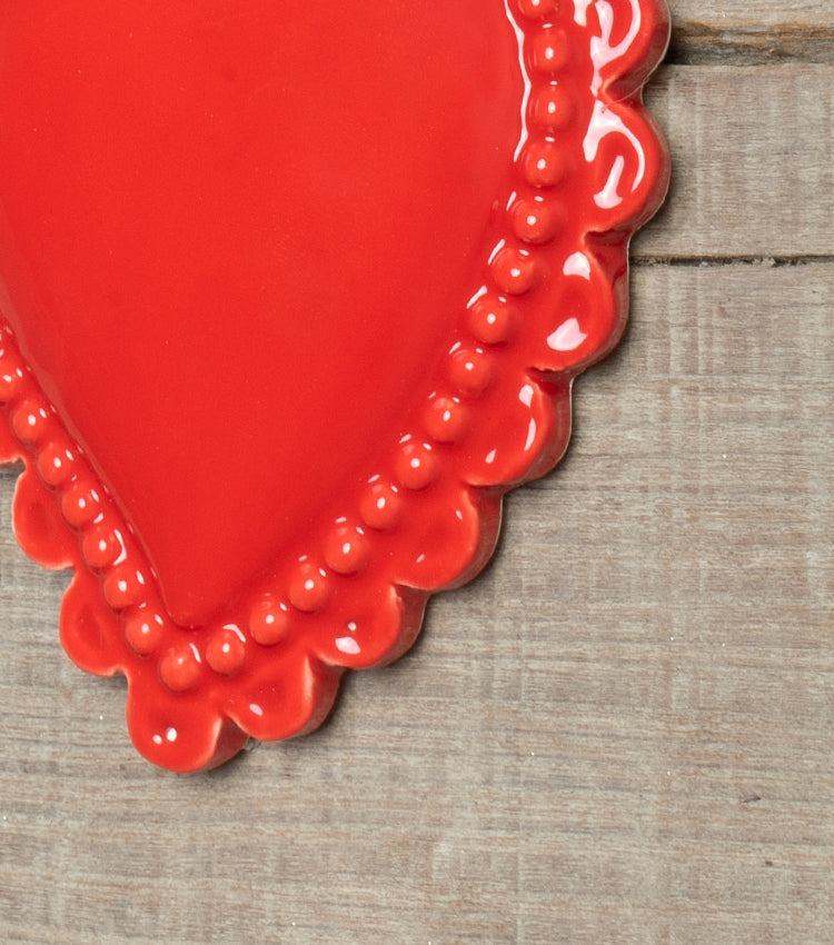 Cuore "Ex Voto" rosso con Croce in ceramica