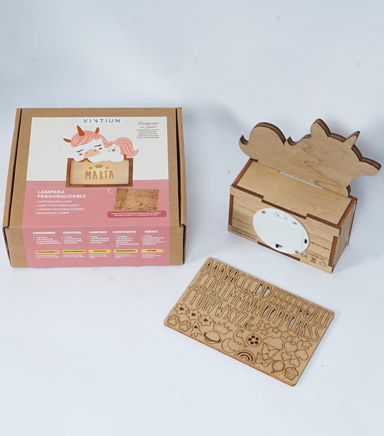 "Bajour con l'Unicorno" in legno con il Kit di Personalizzazione