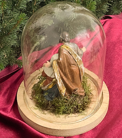 "La Natività nella Boule" in vetro e legno grande con il muschio